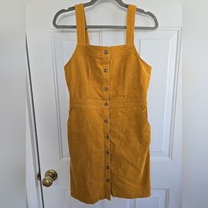J. Crew Overall Pinafore Corduroy Dress Yellow Mustard Color Button Front Size 2